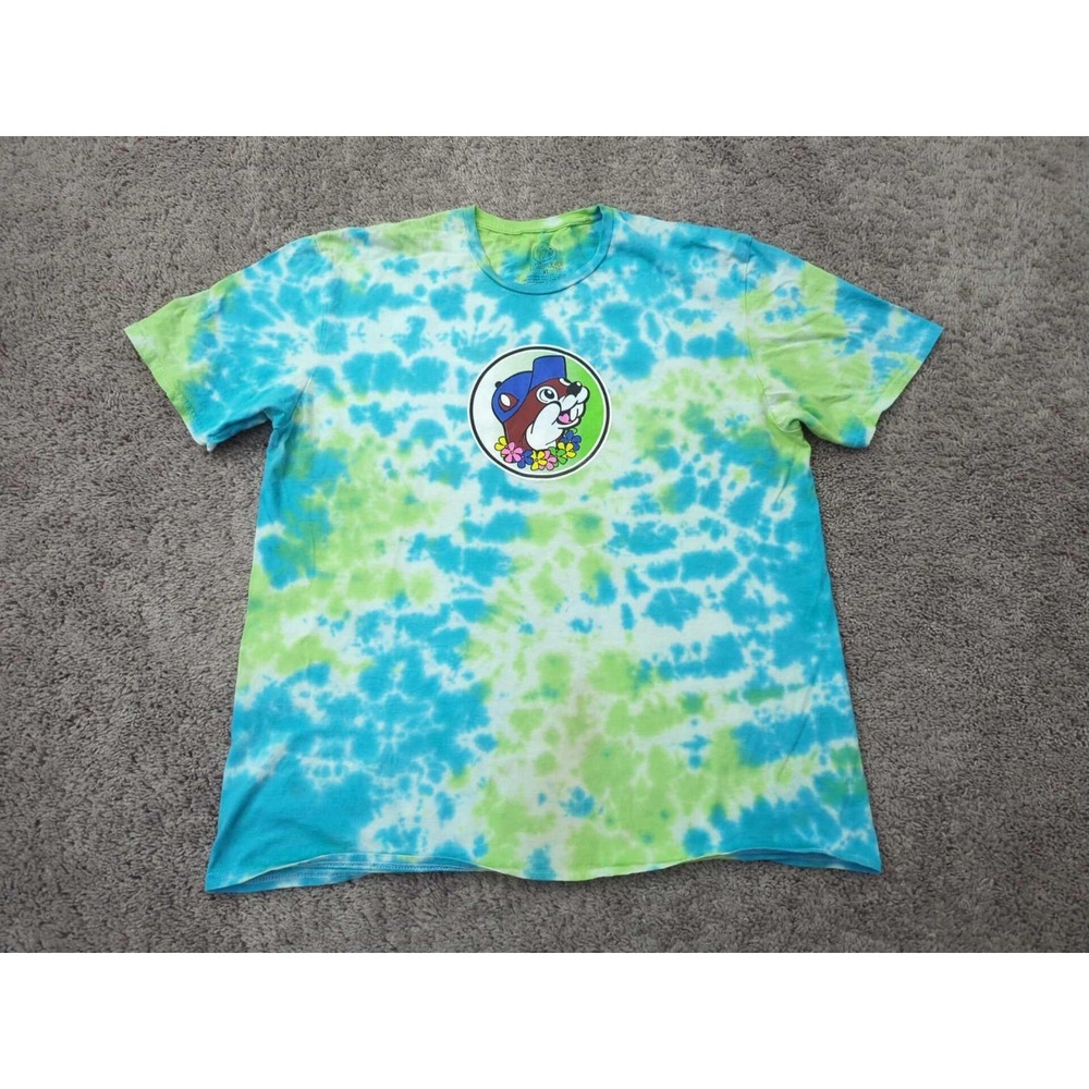 Buc-ee's T Shirt Mens XXL Blue Green Tie Dye Lei'd Back‎ Surfing Flamingo